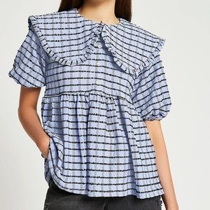 River Island blue short sleeve checked shirt